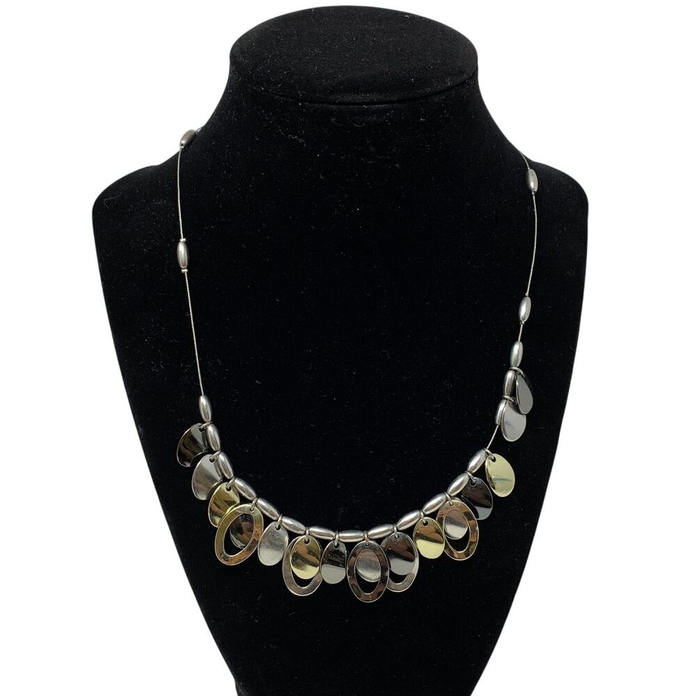 Nine West Beaded Necklace Silver + Gold Tone Beads Thin Wire Strand